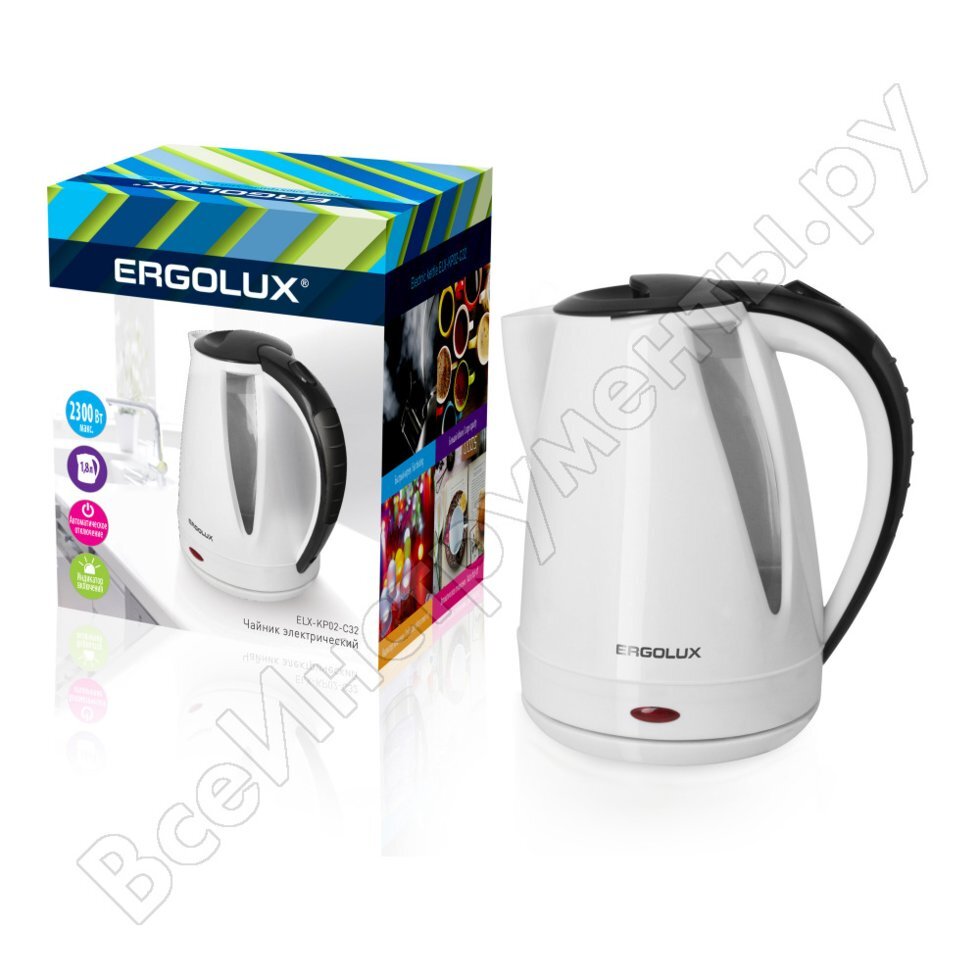 Чайник ergolux elx-kp02-c32 белый/черный 13119 - распродажа