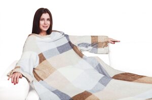 Плед с рукавами Sleepy Luxury Бежево-серый в клетку, 150х200см (0306)