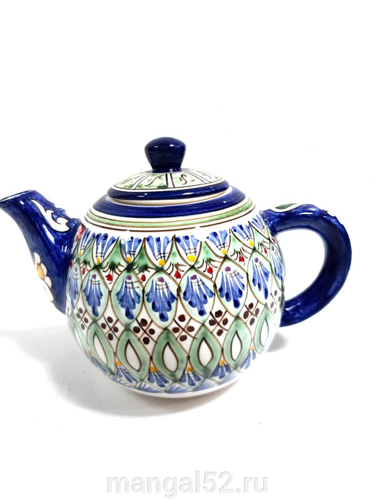 Фарфоровый чайник 1,25 л Риштан, синий - Россия
