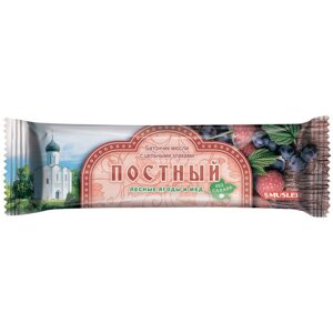 Батончик мюсли с цельными злаками ПОСТНЫЙ лесные ягоды и мёд