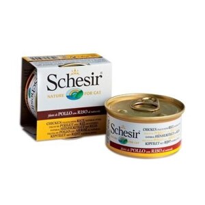 Schesir консервы для кошек (кусочки в собственном соку) (Курица и рис, 85 г.)